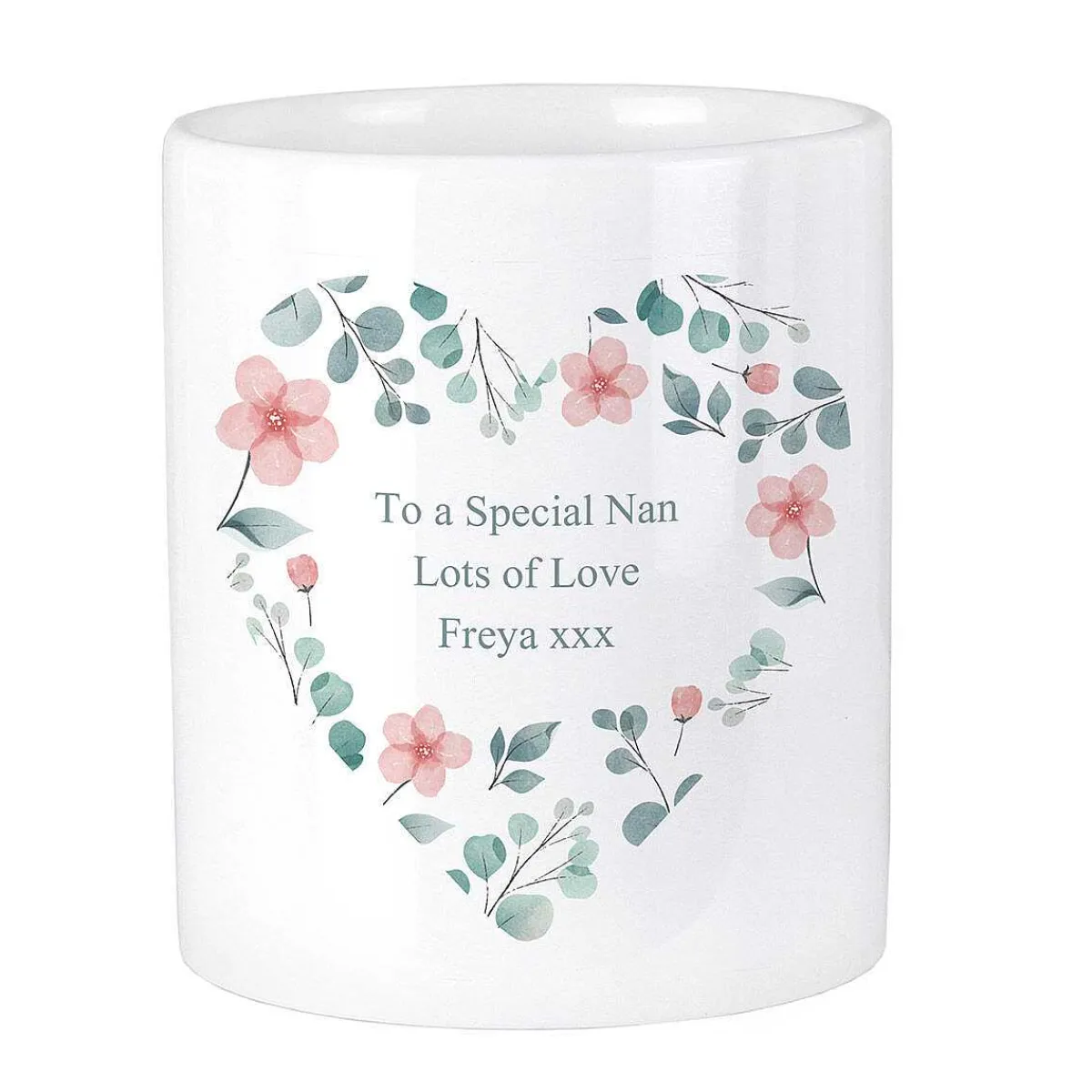Personalised 'Free Text' Floral Heart Ceramic Storage Pot>Temptation Gifts Best