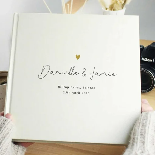 Personalised Gold Heart Couples Square Photo Album>Temptation Gifts Shop