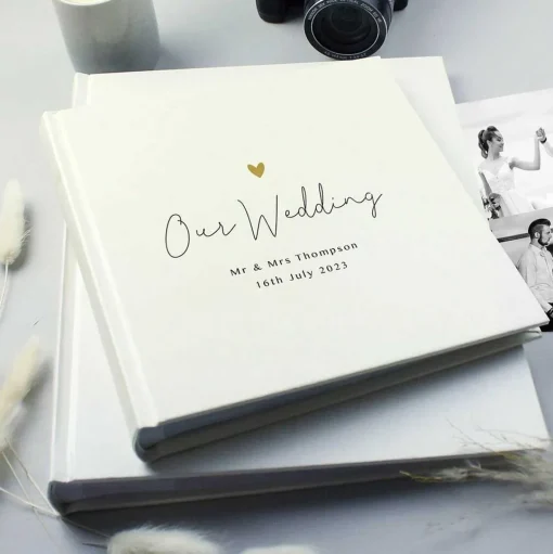 Personalised Gold Heart Couples Square Photo Album>Temptation Gifts Shop