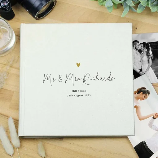 Personalised Gold Heart Couples Square Photo Album>Temptation Gifts Shop