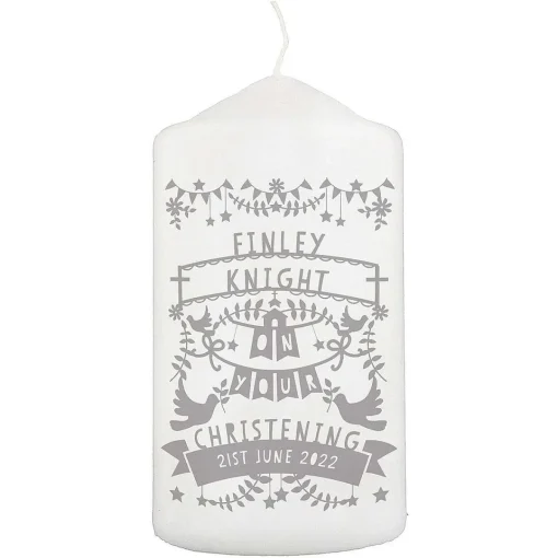 Personalised Grey Papercut Style Pillar Candle>Temptation Gifts Cheap