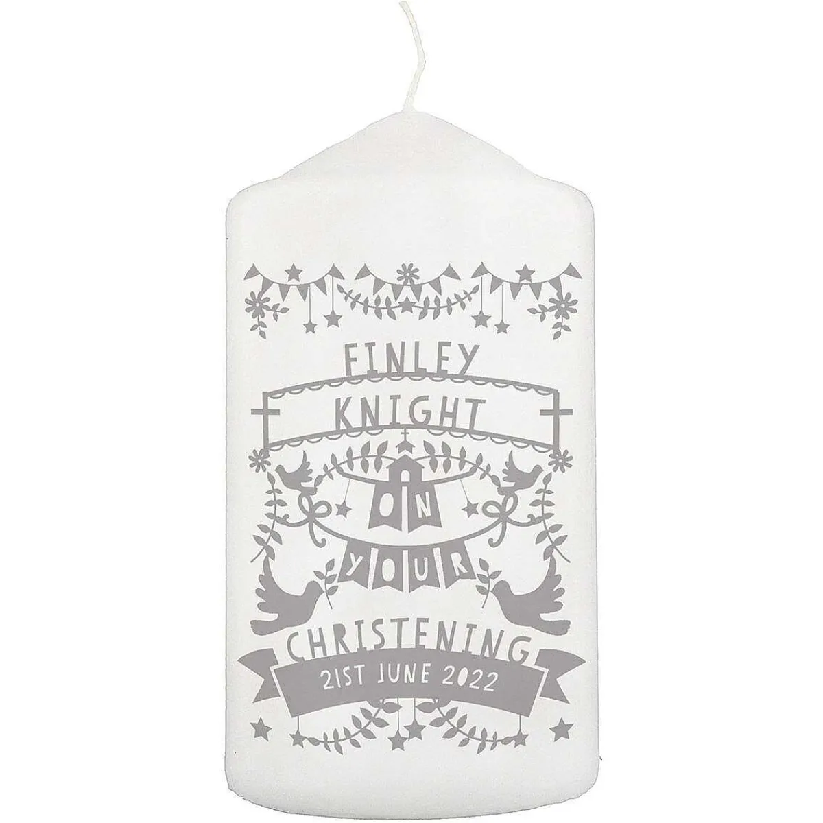 Personalised Grey Papercut Style Pillar Candle>Temptation Gifts Cheap