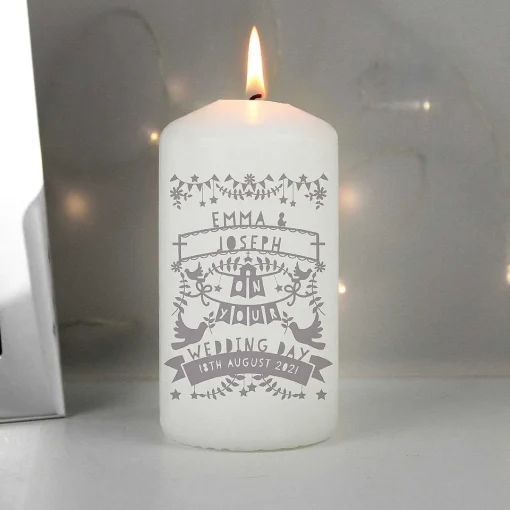 Personalised Grey Papercut Style Pillar Candle>Temptation Gifts Cheap