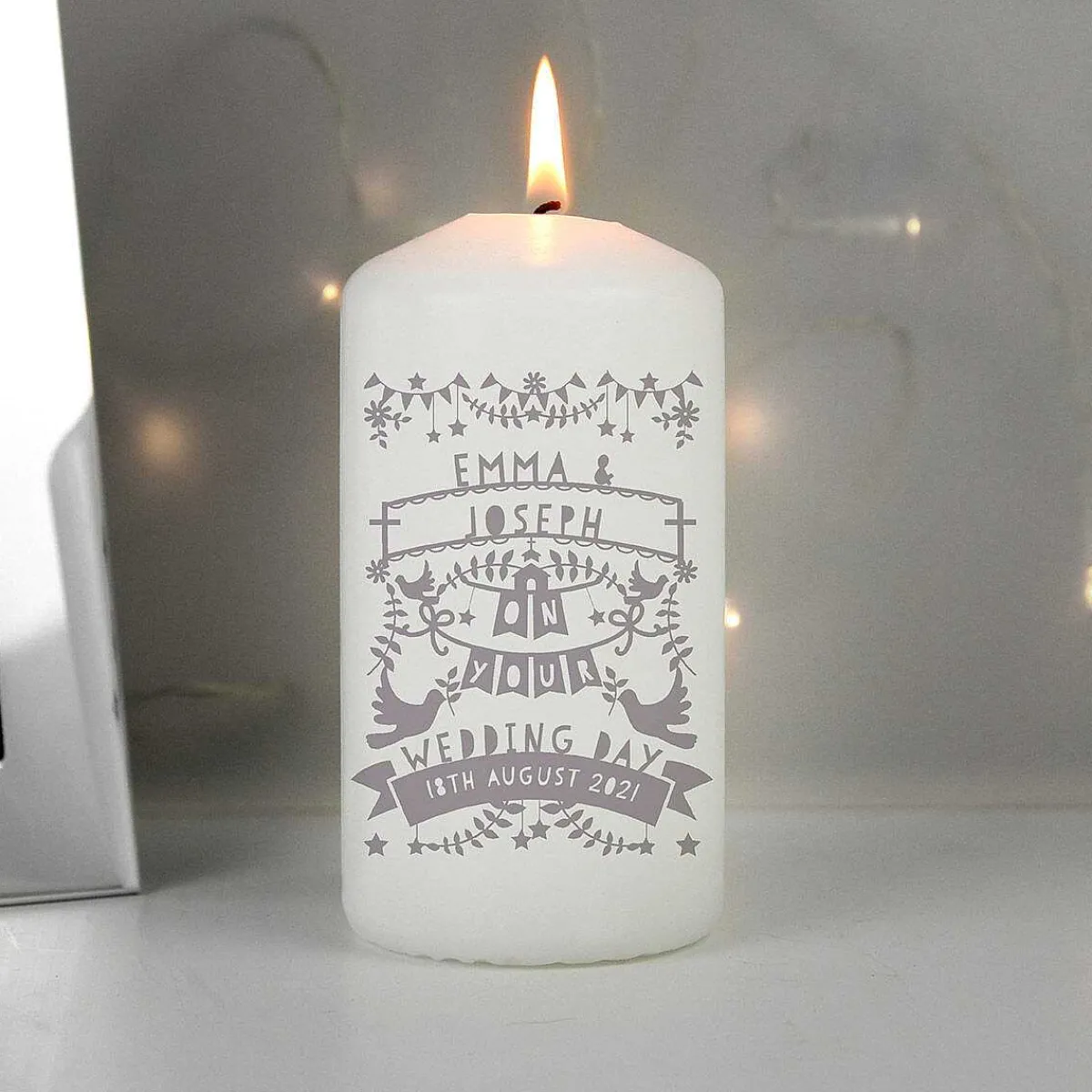 Personalised Grey Papercut Style Pillar Candle>Temptation Gifts Cheap