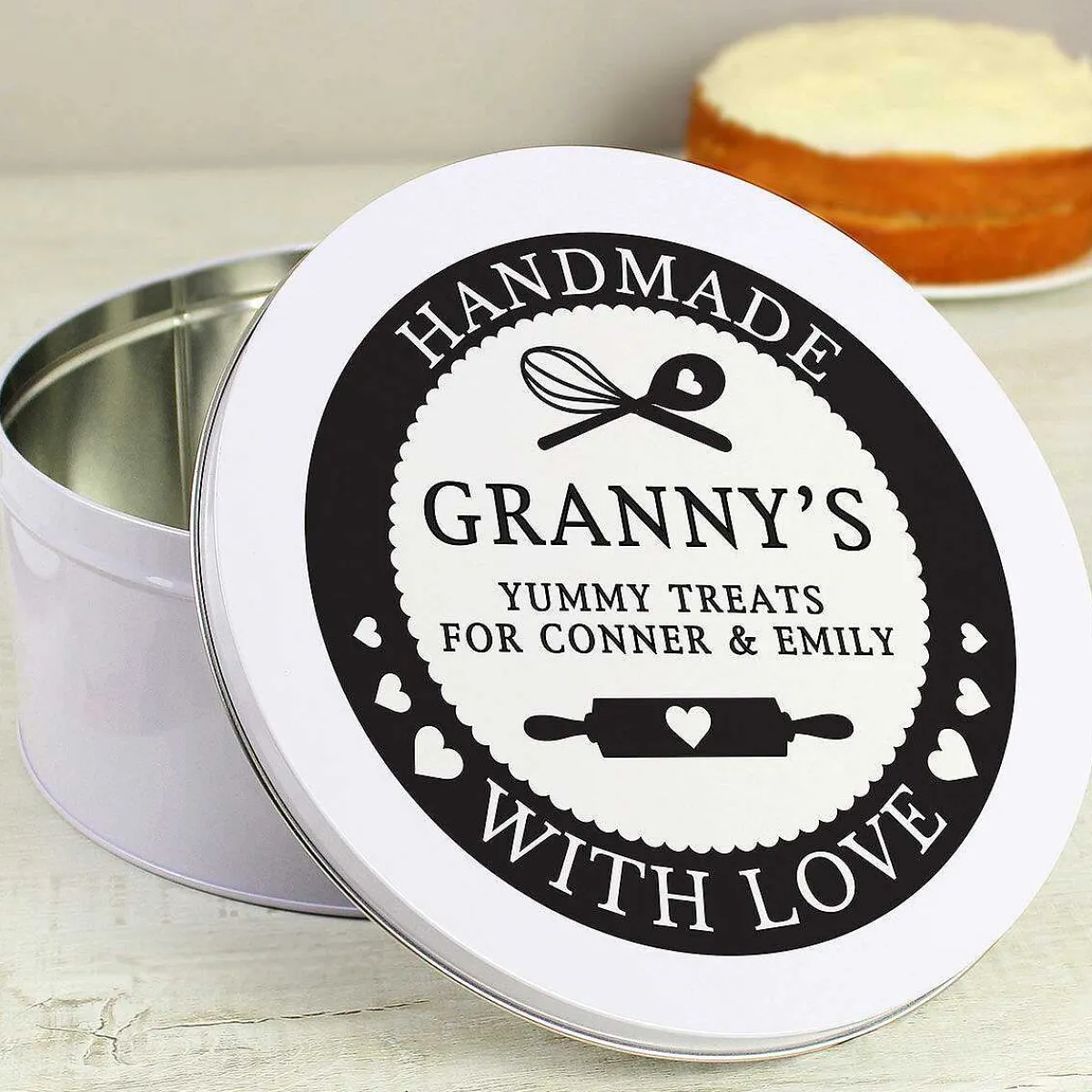 Personalised 'Handmade With Love' Cake Tin>Temptation Gifts Discount