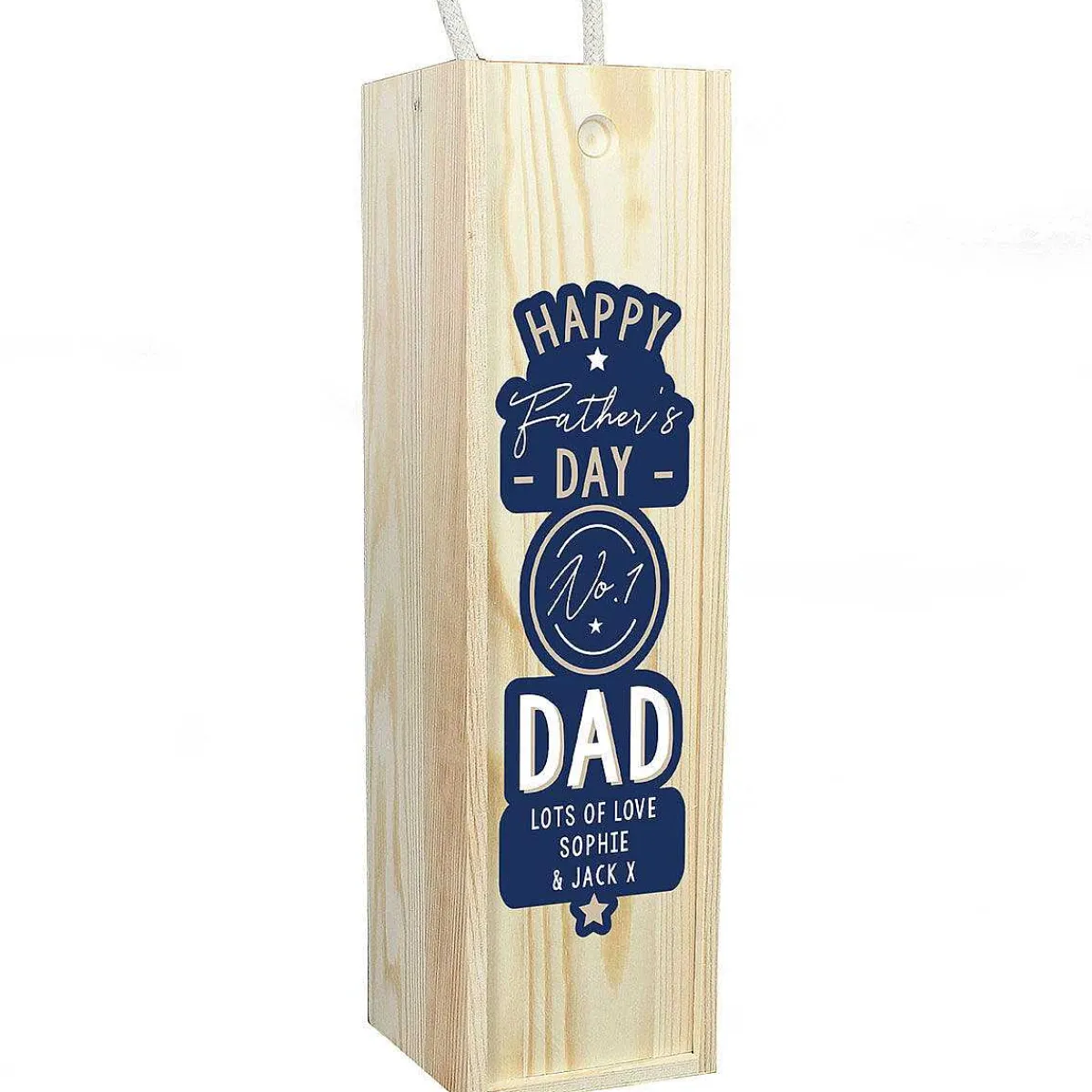 Personalised Happy Father's Day No.1 Dad Wooden Wine Bottle Box>Temptation Gifts Fashion