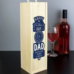 Personalised Happy Father's Day No.1 Dad Wooden Wine Bottle Box><noscript><img width=