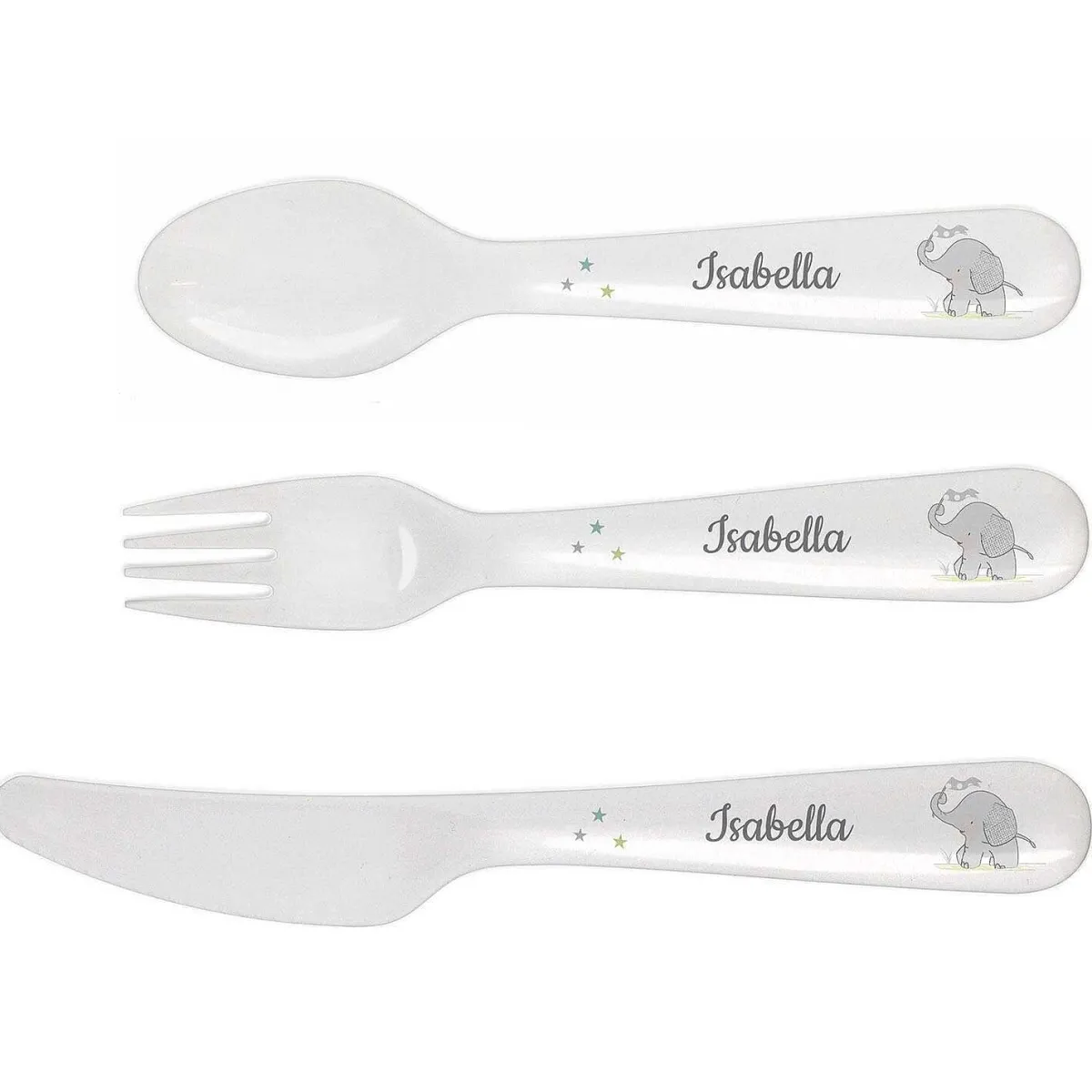 Personalised Hessian Elephant 3 Piece Plastic Cutlery Set>Temptation Gifts Sale