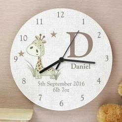 Personalised Hessian Giraffe Wooden Clock>Temptation Gifts Outlet