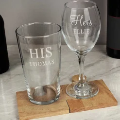 Personalised 'His & Hers' Pint And Wine Glass Set><noscript><img width=