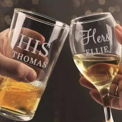 Personalised 'His & Hers' Pint And Wine Glass Set><noscript><img width=