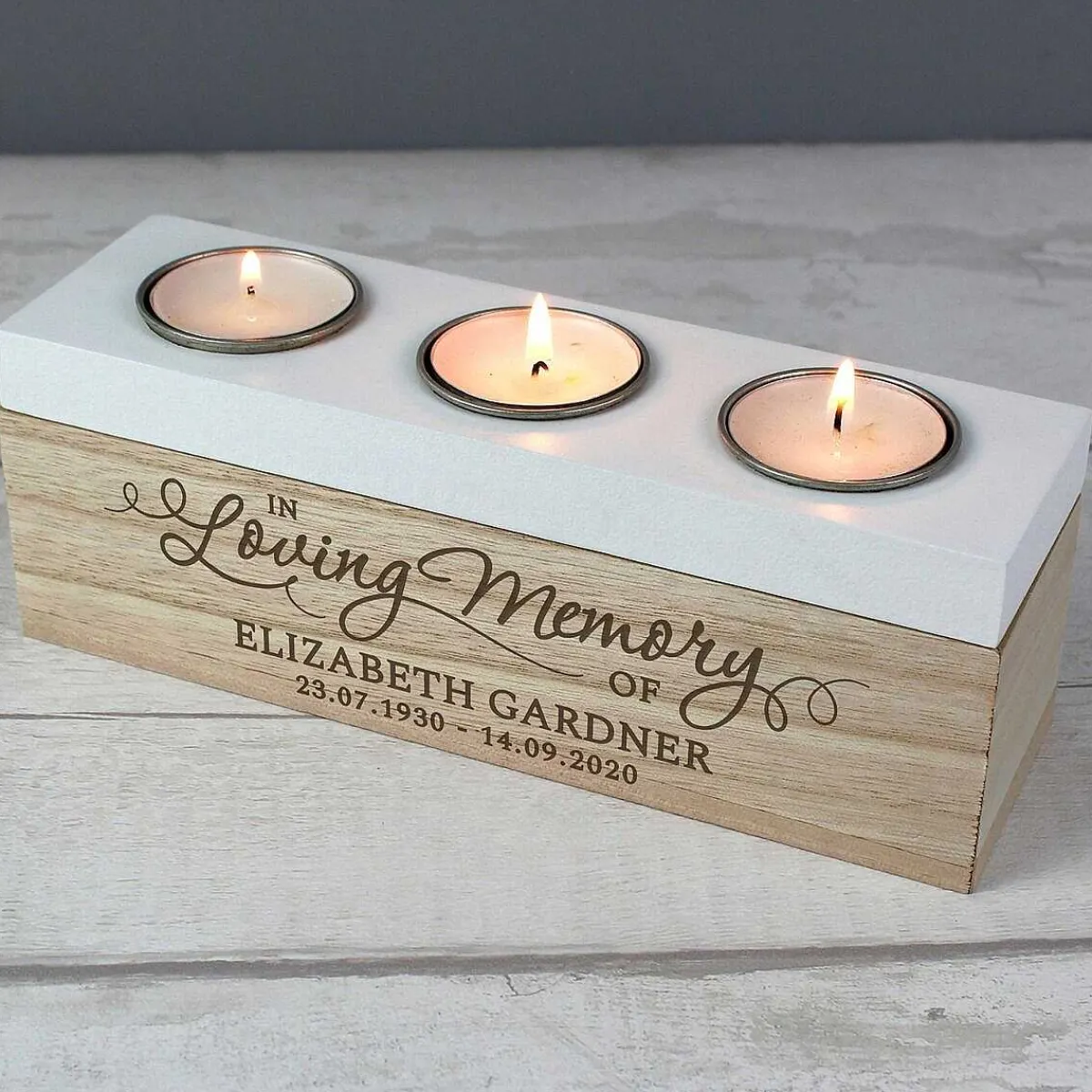 Personalised 'In Loving Memory' Triple Tea Light Box>Temptation Gifts Hot