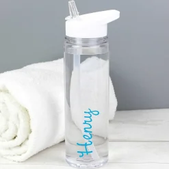 Personalised Island Water Bottle With Blue Text><noscript><img width=