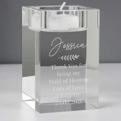 Personalised Leaf Glass Tea Light Holder><noscript><img width=