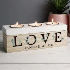 Personalised 'Love' Botanical Triple Tealight Box><noscript><img width=