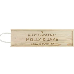 Personalised Love Heart Wooden Wine Bottle Box>Temptation Gifts Hot
