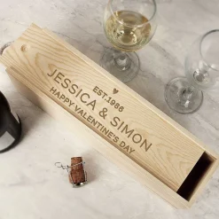 Personalised Love Heart Wooden Wine Bottle Box>Temptation Gifts Hot