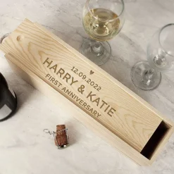 Personalised Love Heart Wooden Wine Bottle Box><noscript><img width=