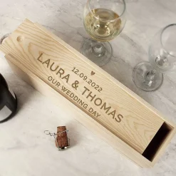 Personalised Love Heart Wooden Wine Bottle Box><noscript><img width=