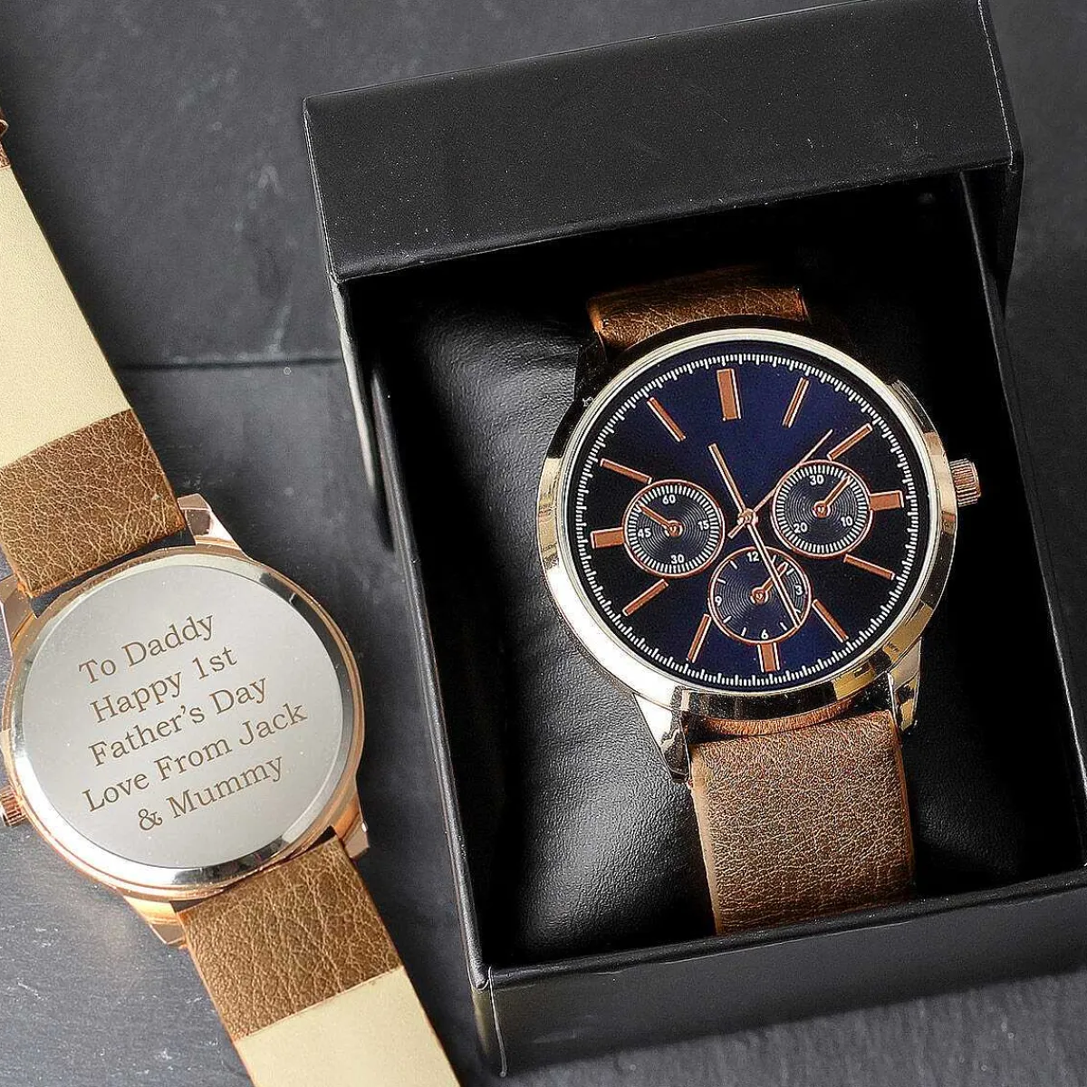 Personalised Men's Rose Gold Tone Watch With Brown Strap>Temptation Gifts Hot