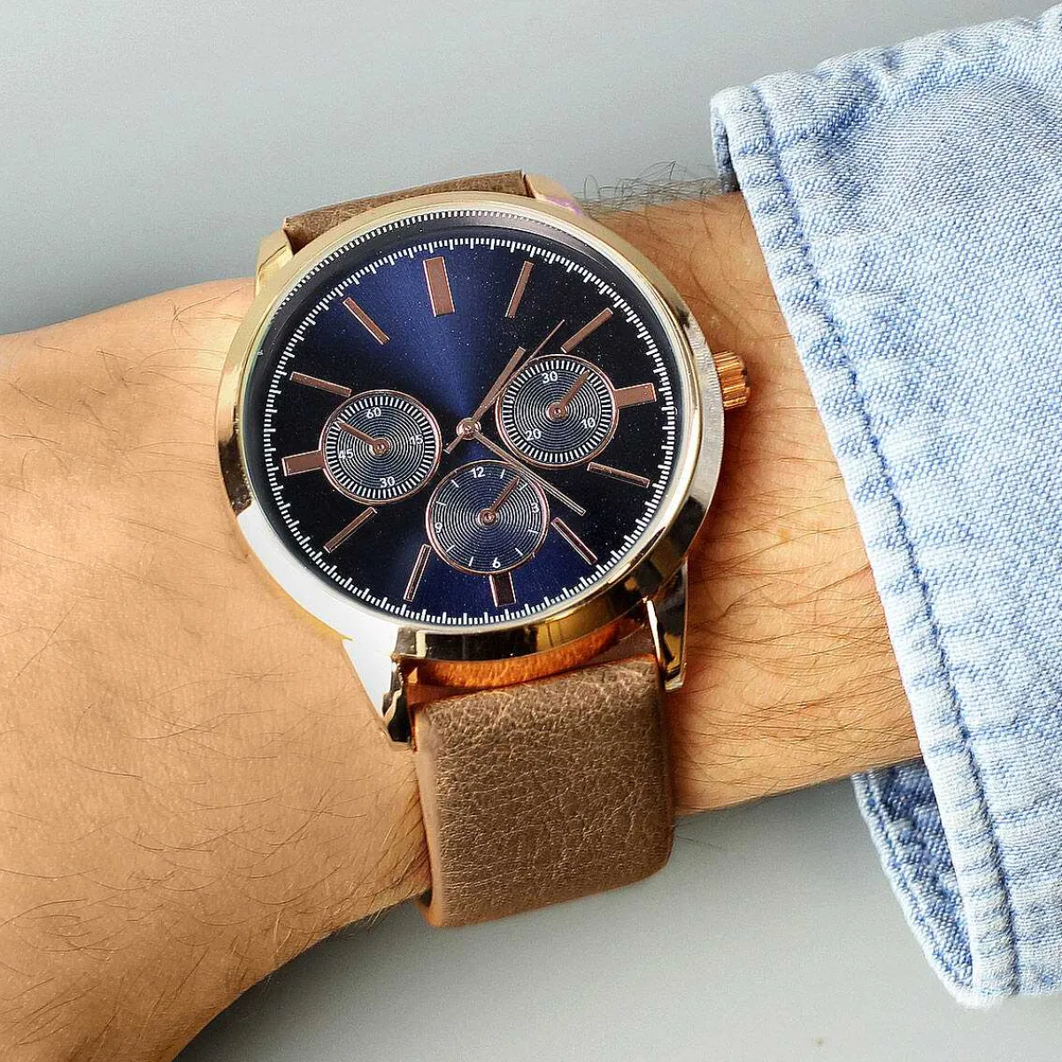 Personalised Men's Rose Gold Tone Watch With Brown Strap>Temptation Gifts Hot