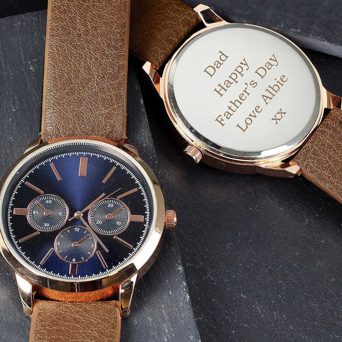 Personalised Men's Rose Gold Tone Watch With Brown Strap>Temptation Gifts Hot