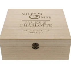 Personalised Mr & Mrs Large Wooden Keepsake Box>Temptation Gifts Sale