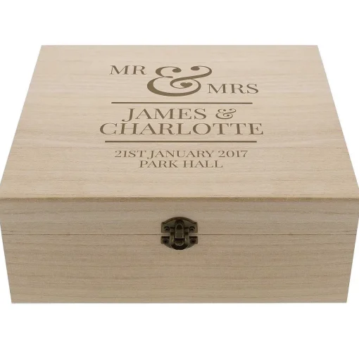 Personalised Mr & Mrs Large Wooden Keepsake Box>Temptation Gifts Sale