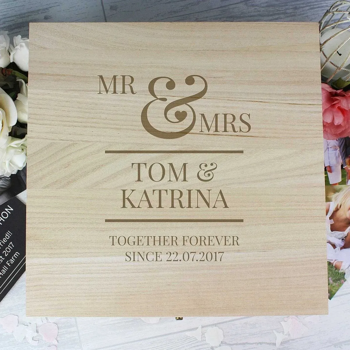 Personalised Mr & Mrs Large Wooden Keepsake Box>Temptation Gifts Sale