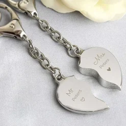 Personalised Mr & Mrs Two Hearts Keyring><noscript><img width=
