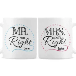 Personalised 'Mrs Always Right, Mr Never Right' Set Of 2 Mugs>Temptation Gifts Hot