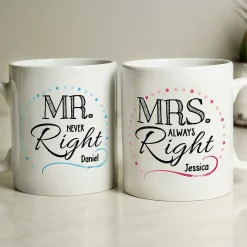 Personalised 'Mrs Always Right, Mr Never Right' Set Of 2 Mugs>Temptation Gifts Hot