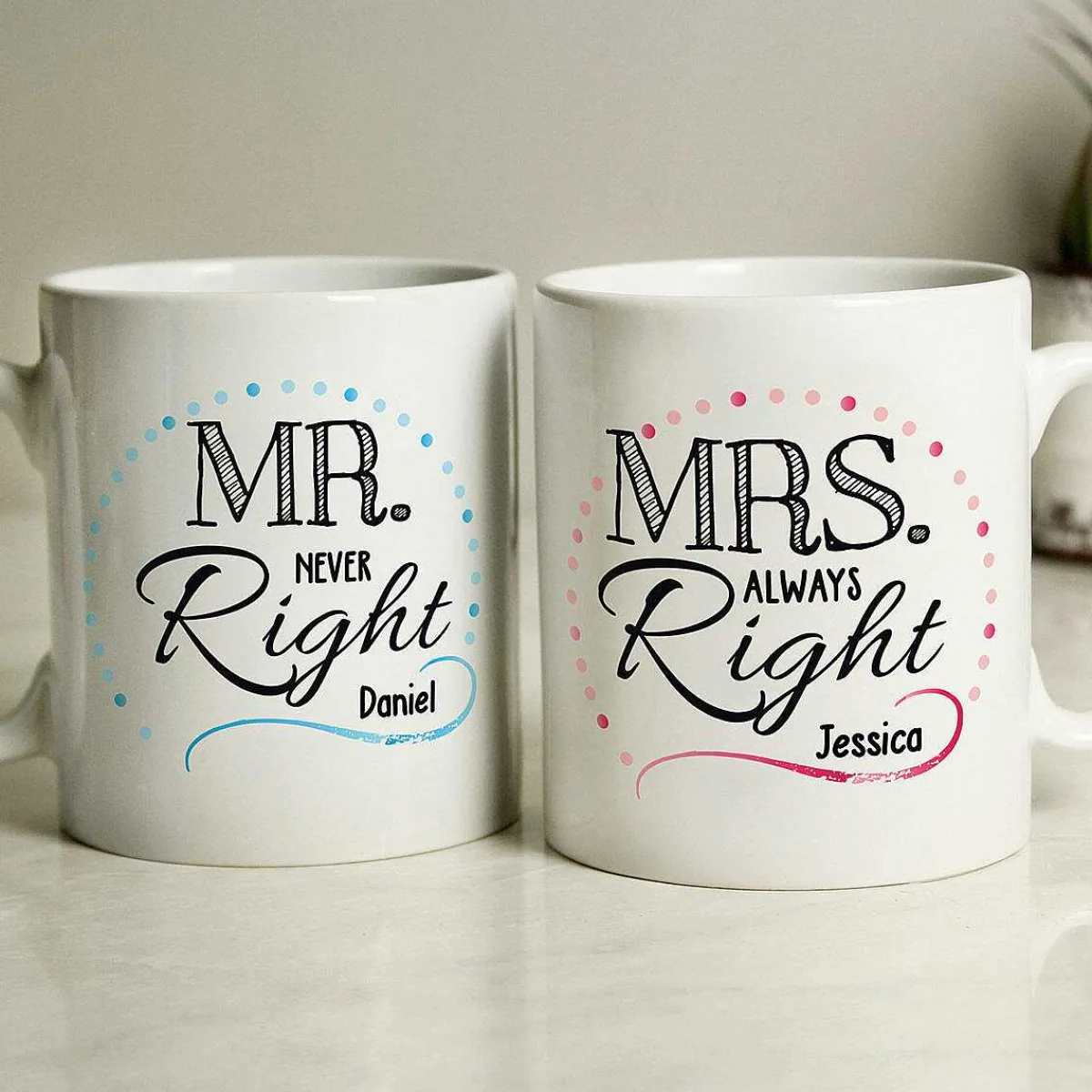 Personalised 'Mrs Always Right, Mr Never Right' Set Of 2 Mugs>Temptation Gifts Hot