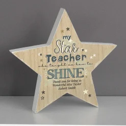 Personalised 'My Star Teacher' Rustic Wooden Star Decoration>Temptation Gifts Clearance