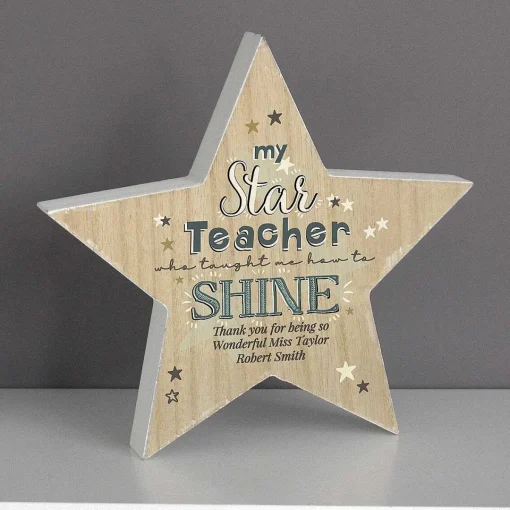 Personalised 'My Star Teacher' Rustic Wooden Star Decoration>Temptation Gifts Clearance