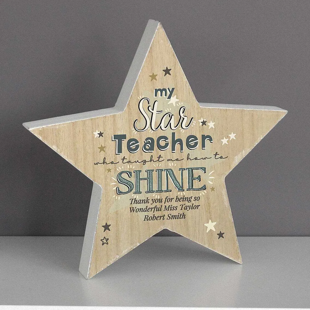 Personalised 'My Star Teacher' Rustic Wooden Star Decoration>Temptation Gifts Clearance