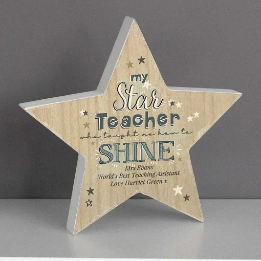 Personalised 'My Star Teacher' Rustic Wooden Star Decoration>Temptation Gifts Clearance