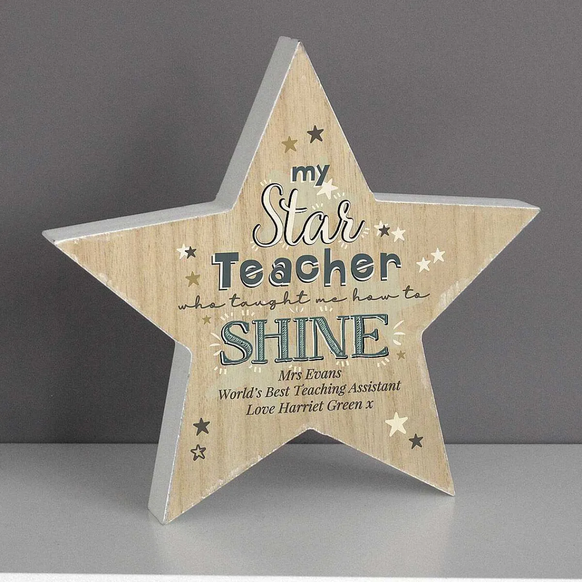Personalised 'My Star Teacher' Rustic Wooden Star Decoration>Temptation Gifts Clearance