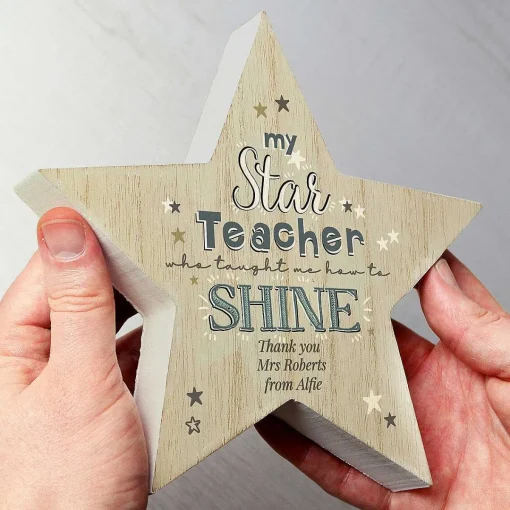 Personalised 'My Star Teacher' Rustic Wooden Star Decoration>Temptation Gifts Clearance