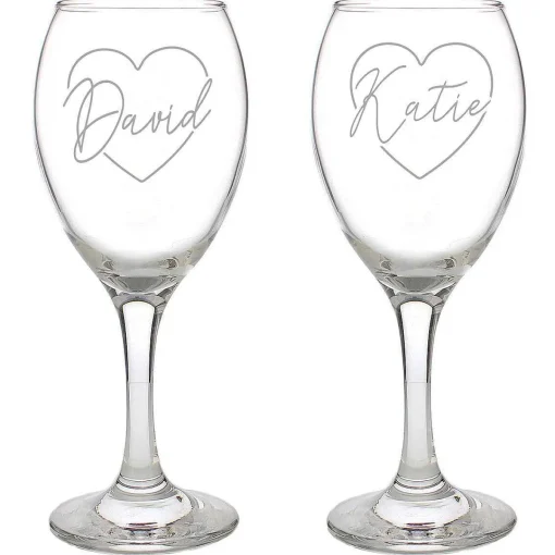 Personalised Name Only 'Heart' Wine Glass Set>Temptation Gifts Cheap