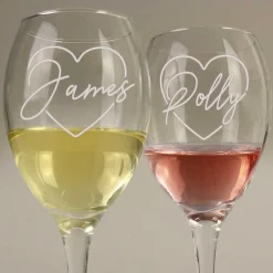 Personalised Name Only 'Heart' Wine Glass Set><noscript><img width=
