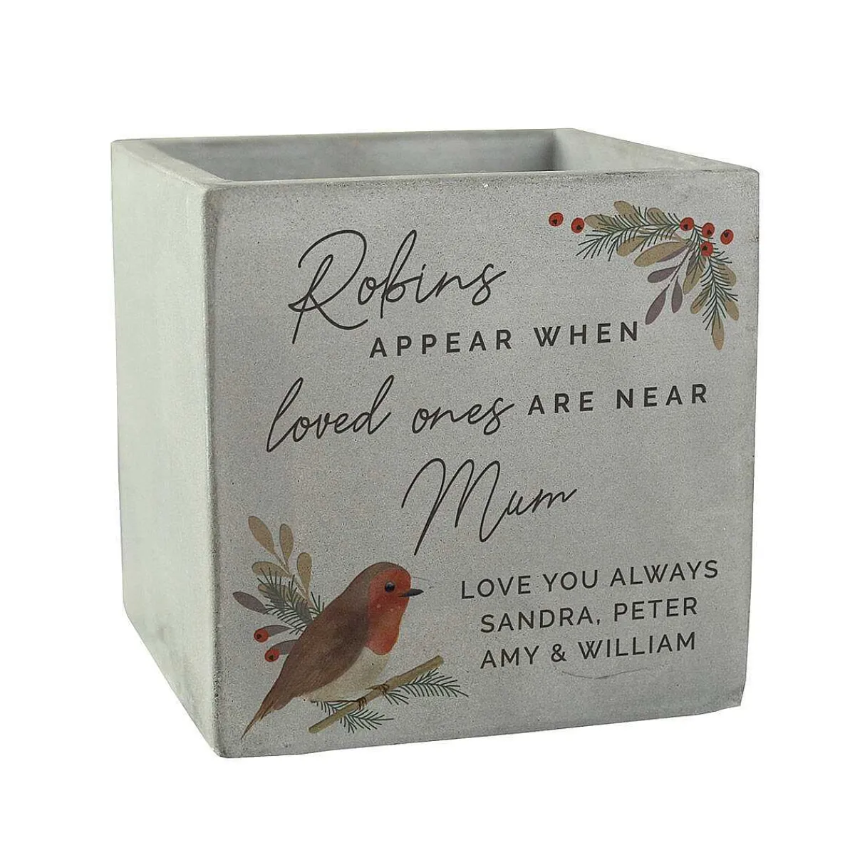 Personalised Robin Memorial Concrete Plant Pot>Temptation Gifts Shop
