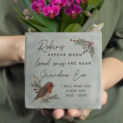 Personalised Robin Memorial Concrete Plant Pot><noscript><img width=