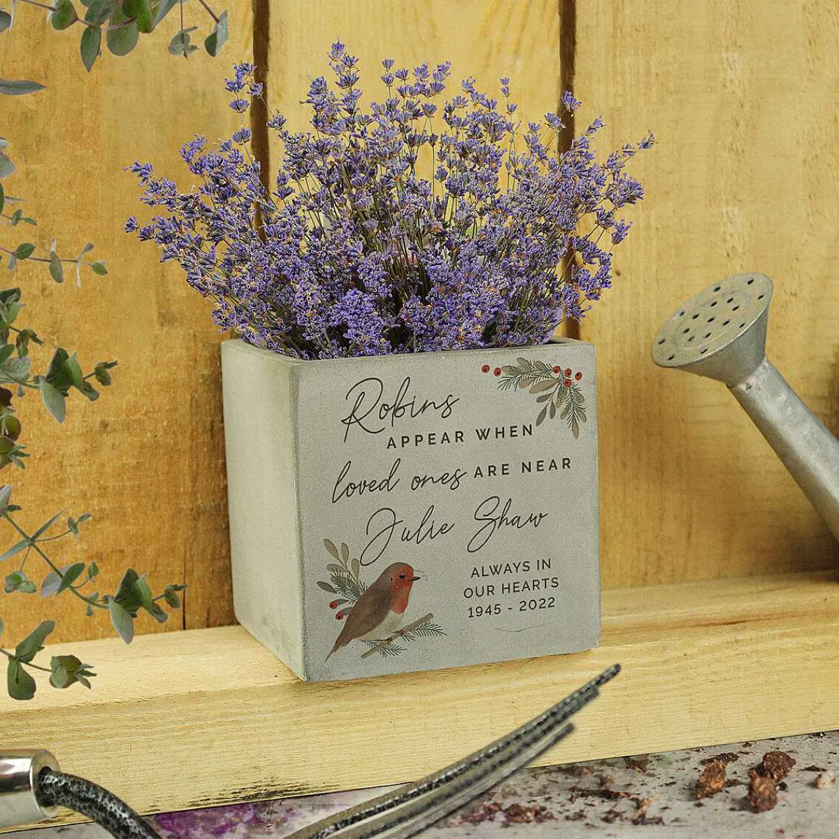 Personalised Robin Memorial Concrete Plant Pot>Temptation Gifts Shop