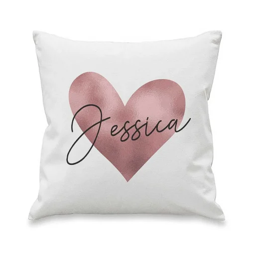 Personalised Rose Gold Heart Name Only Cushion>Temptation Gifts Cheap