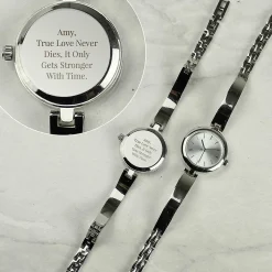 Personalised Silver Ladies Watch With Silver Slider Clasp><noscript><img width=