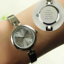 Personalised Silver Ladies Watch With Silver Slider Clasp><noscript><img width=