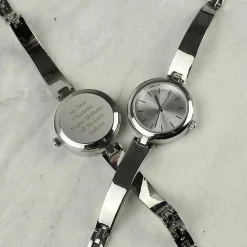 Personalised Silver Ladies Watch With Silver Slider Clasp><noscript><img width=