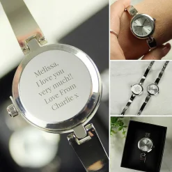 Personalised Silver Ladies Watch With Silver Slider Clasp><noscript><img width=