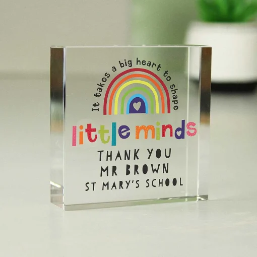 Personalised Teacher 'shape Little Minds' Crystal Token>Temptation Gifts Online